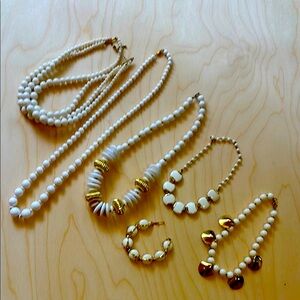Vintage Costume Jewelry Lot - White +Gold